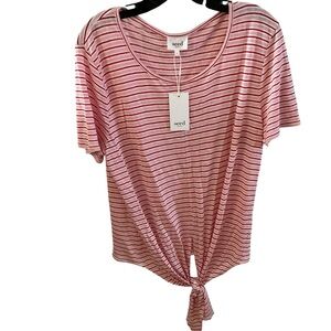 Seed heritage women’s T-shirt pink stripe knot front size medium
